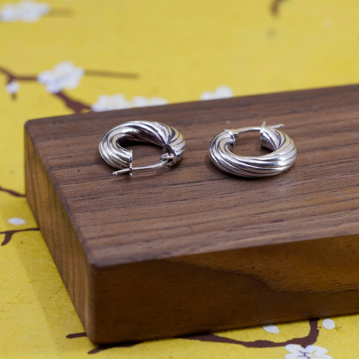 0.75”, Vintage Sterling silver handmade earrings, 925 twisted hoops