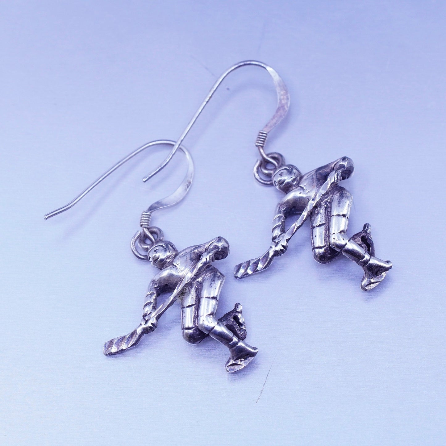 Vintage Sterling 925 silver handmade hockey player earrings