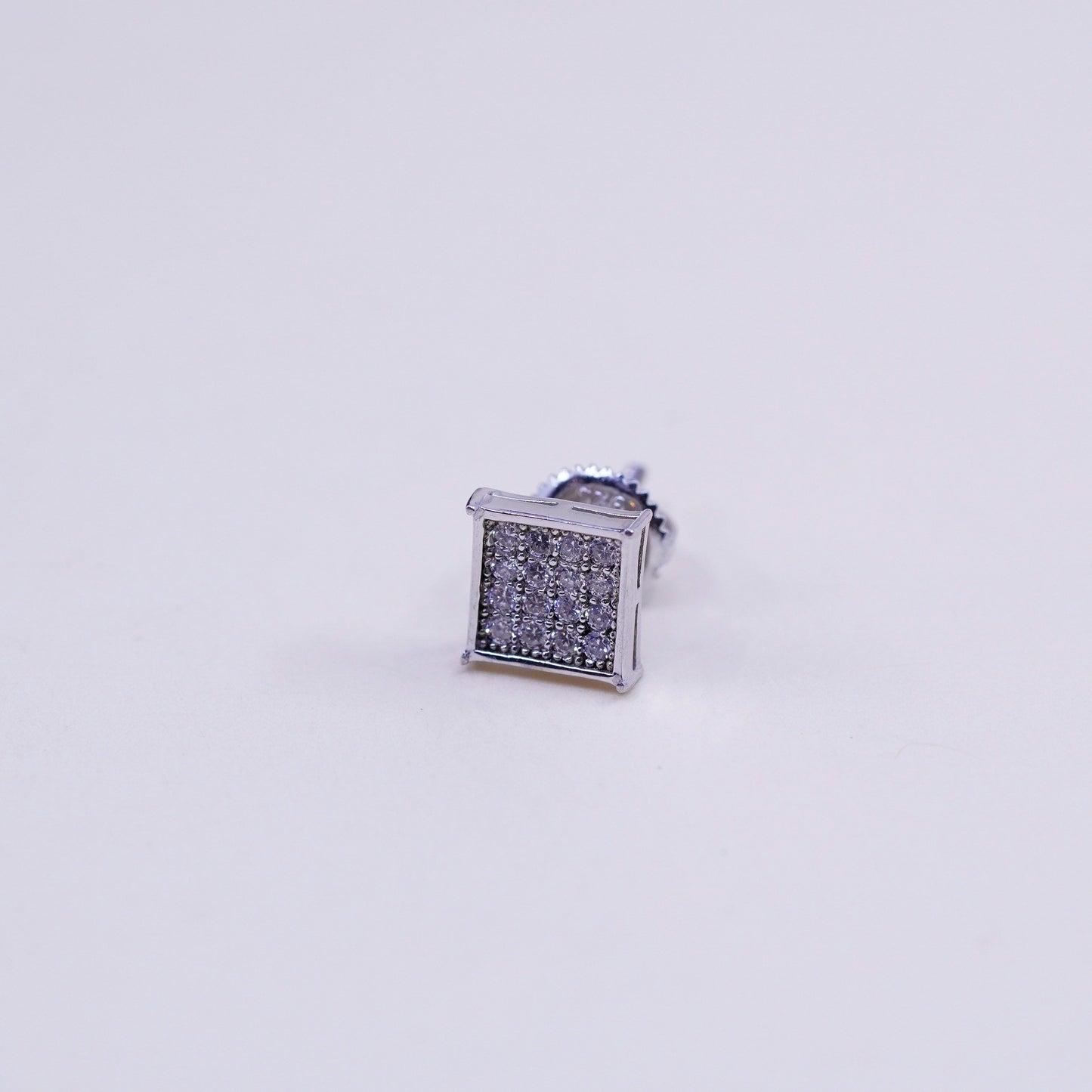 Vintage Lusso sterling silver earrings, 925 studs with square cluster diamonds