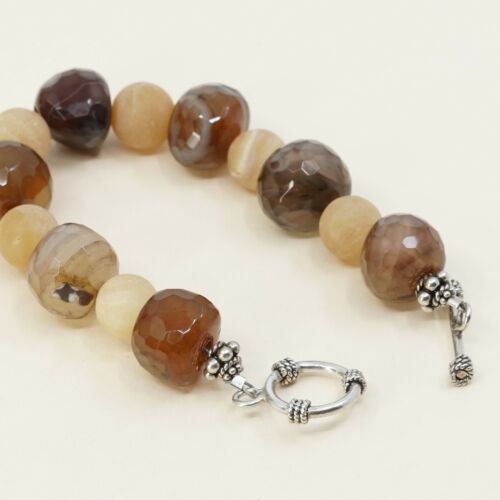 6.25”, Vtg Sterling Silver Handmade Bracelet 925 W/ Agate Beads N Toggle Closure