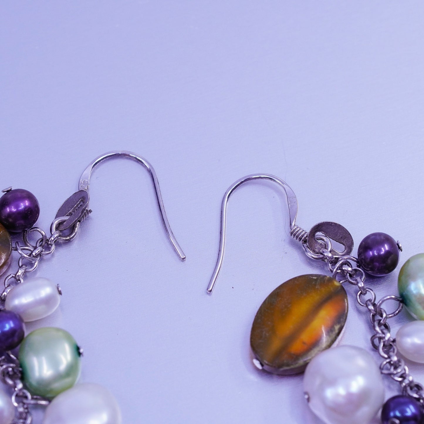 Vintage Sterling 925 silver handmade earrings with cluster freshwater pearl