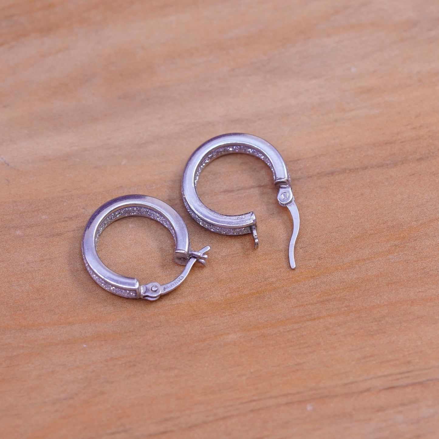 0.5”, vintage Sterling silver hoops, 925 earrings with glittering center