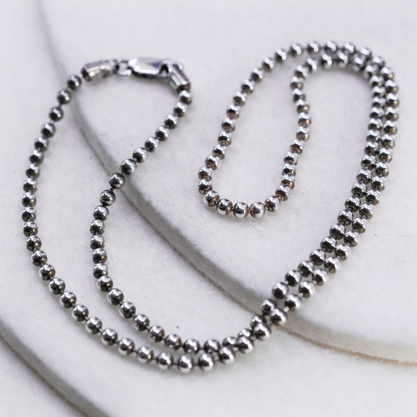 20” 2mm, vintage Italy Sterling 925 silver bead chain necklace