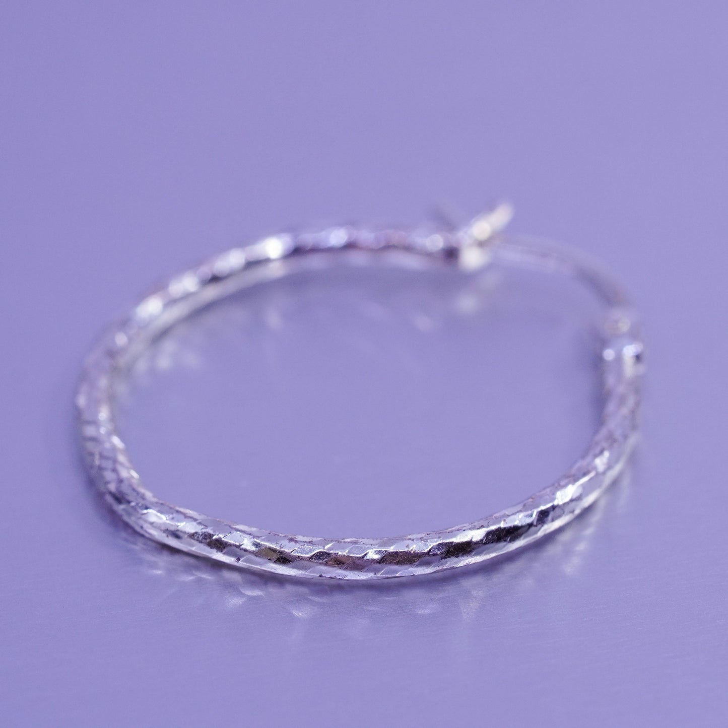 1”, vintage Sterling silver handmade earrings, textured 925 hoops