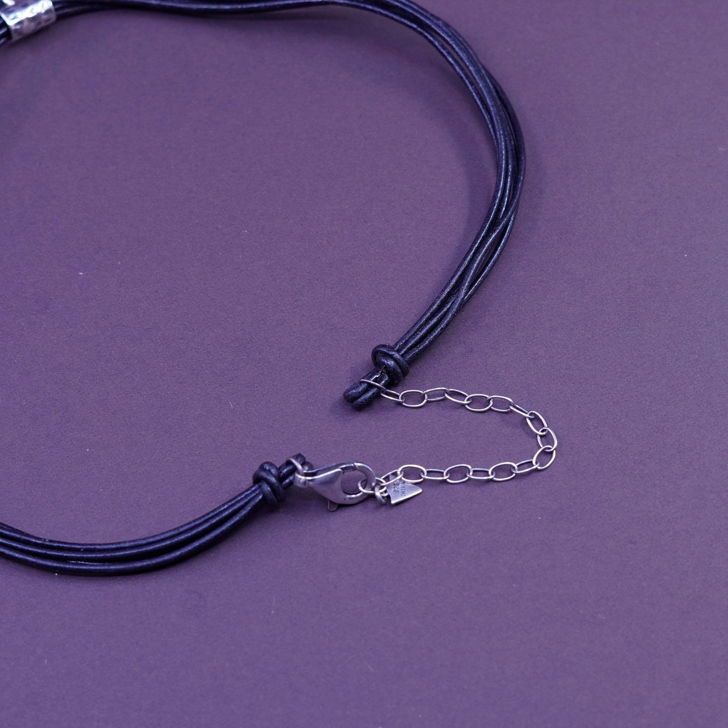 16+2” silpada black Leather necklace Sterling 925 Silver slide teardrop crystal