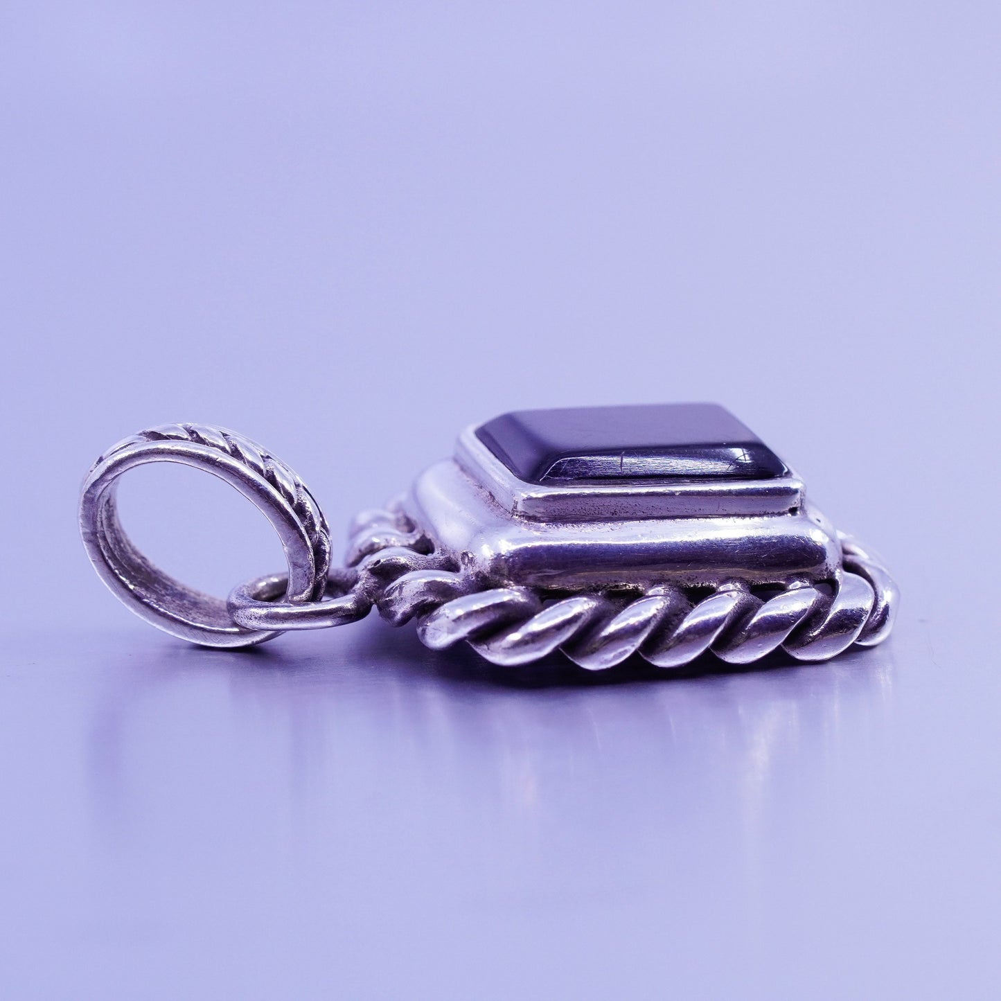vintage handmade sterling 925 silver pendant with rectangular black onyx