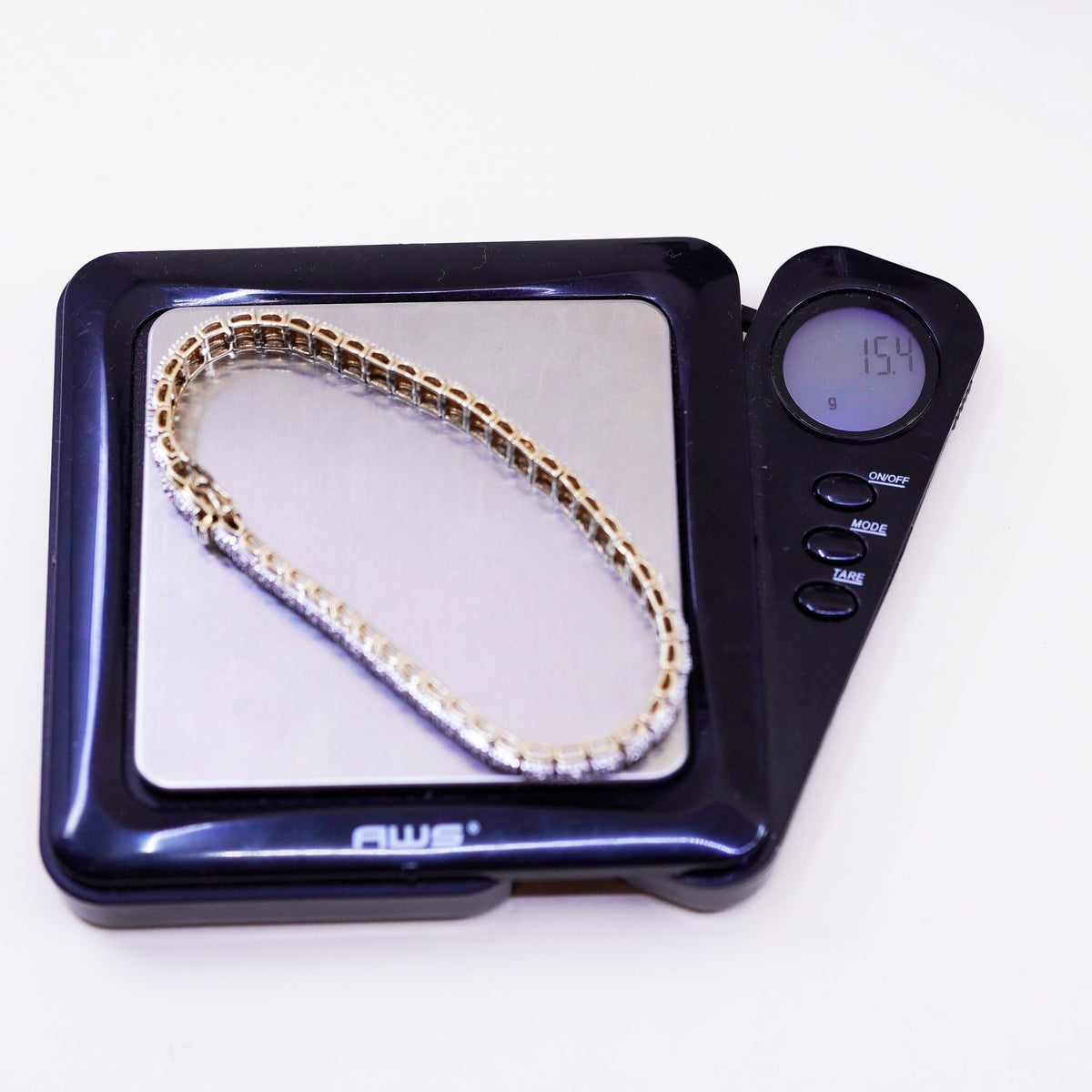 7.5”, vermeil gold over sterling silver tennis bracelet, 925 chain diamond