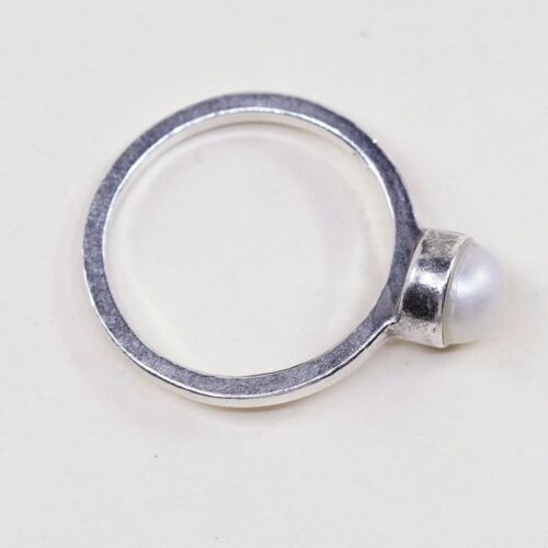 Sz 7, Vtg Sterling 925 Silver Handmade Ring W/ Freshwater Pearl, Simple Elegant