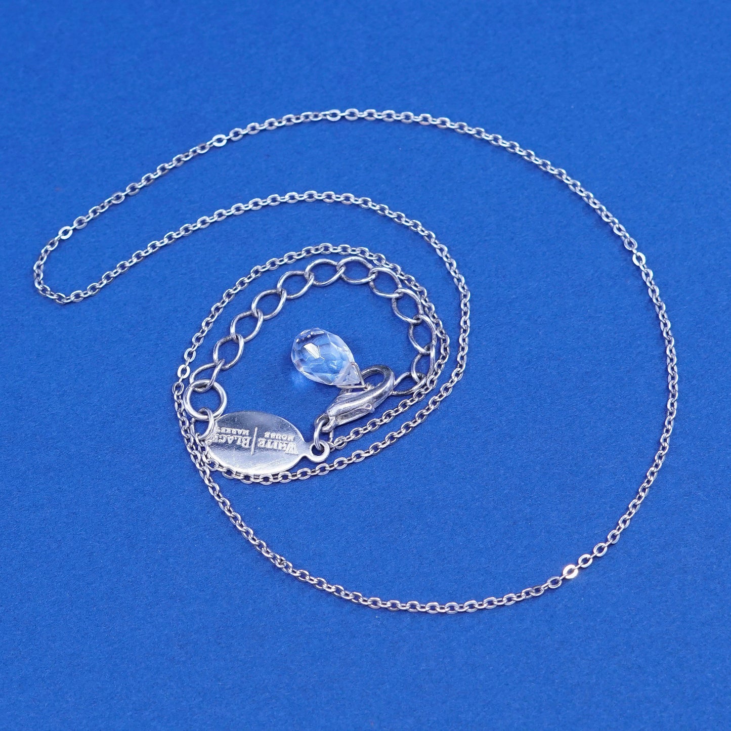 16”+2”, Black White House market silver tone necklace w/ Crystal teardrop