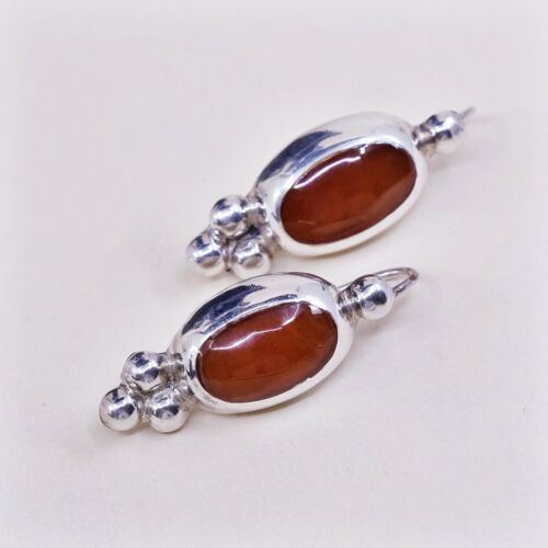 Amazing Mexico handmade Sterling Silver earrings, 925 Beads W/ Carnelian Inlay