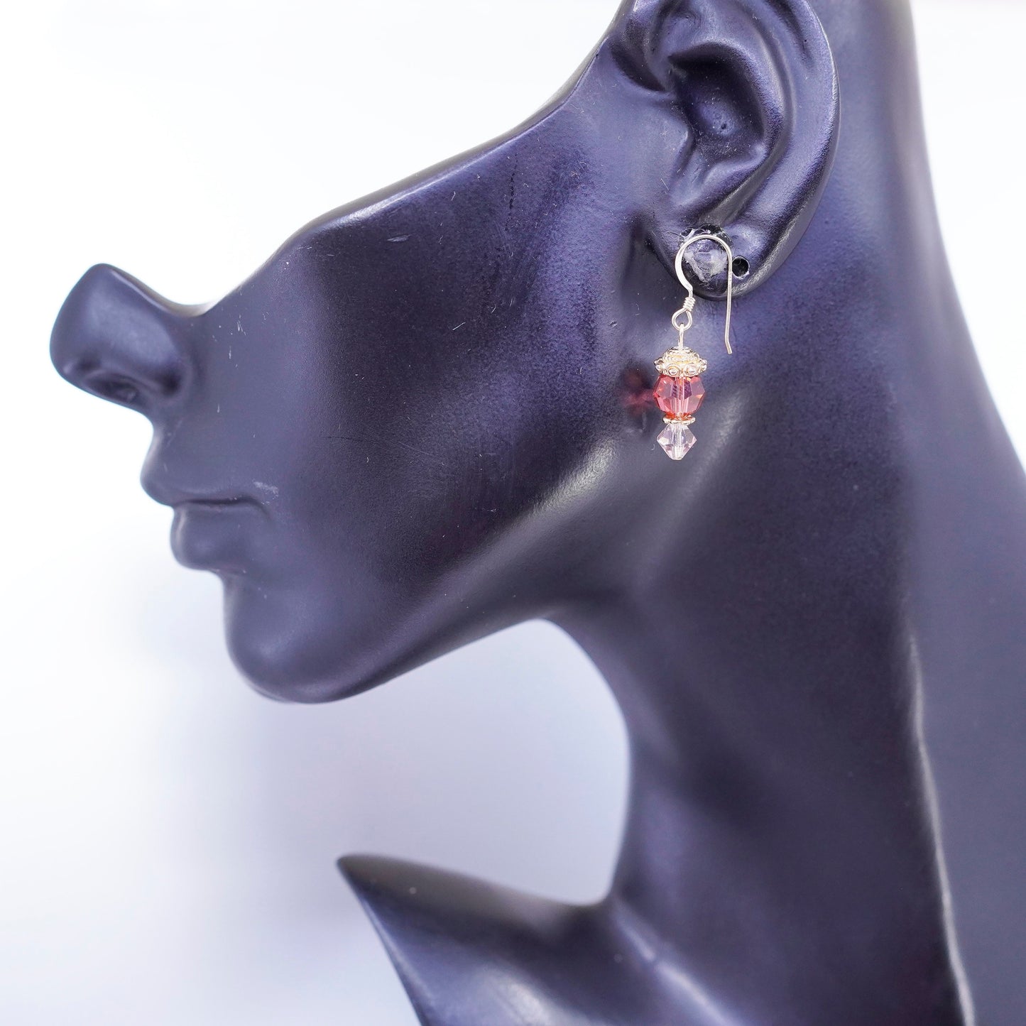 Vintage 14K GF earrings with teardrop pink crystal