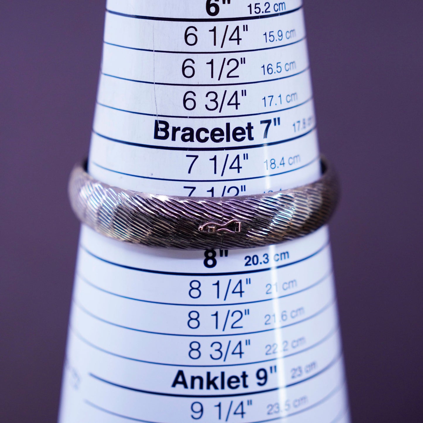 7.5”, vtg Sterling silver handmade bracelet, textured 925 wide hinged bangle