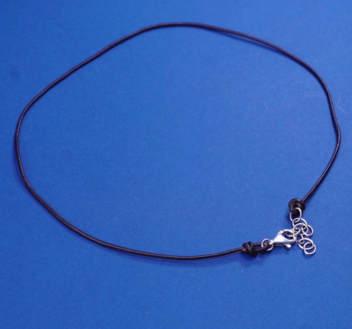 16” vtg Sterling Silver clasp with brown Leather Necklace w/ extension chain