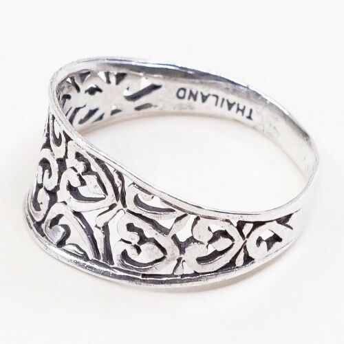 Size 8.75, Vtg Sterling Silver Handmade Ring, 925 Silver Band W/ Filigree Whirl