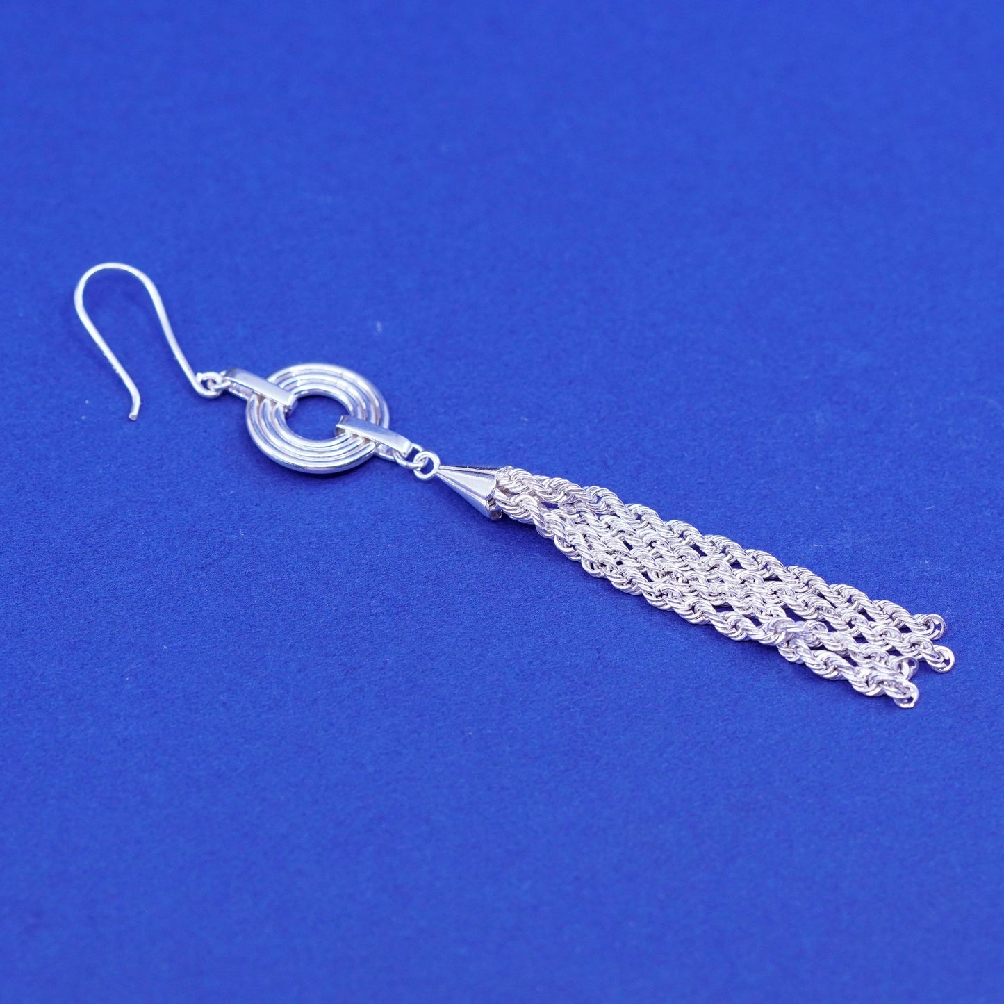 Vintage Peru 925 silver handmade earrings with rope chain fringe