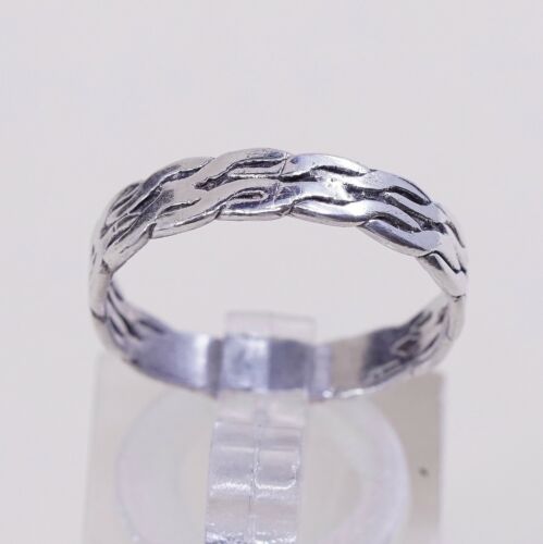 Size 6.75, Vtg Sterling Silver Handmade Ring, 925 Woven Braided Band
