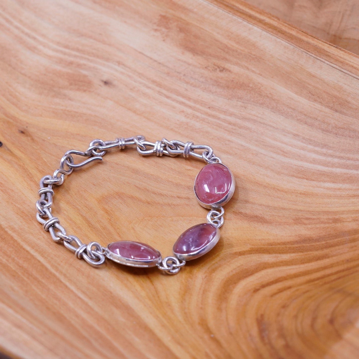 7.5”, vintage Sterling silver handmade bracelet, 925 chain with red agate