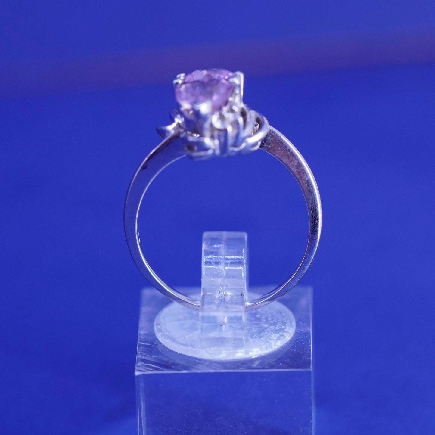 Size 8.5, vintage Sterling 925 silver handmade ring with amethyst and cz