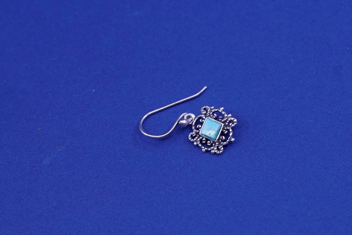 Vintage Sterling 925 silver handmade filigree earrings with square turquoise
