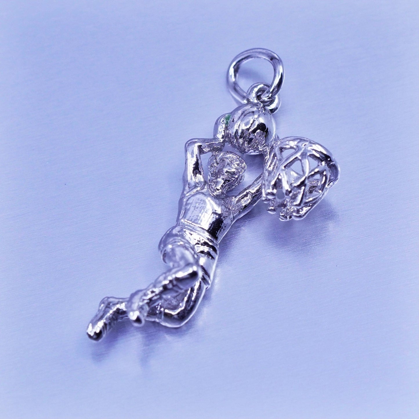 antique sterling 925 silver handmade basketball player slam tag pendant charm