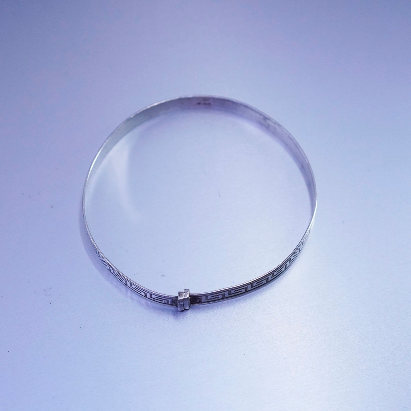 Size adjustable, Sajen Sterling 925 silver handmade bracelet, Greek key bangle