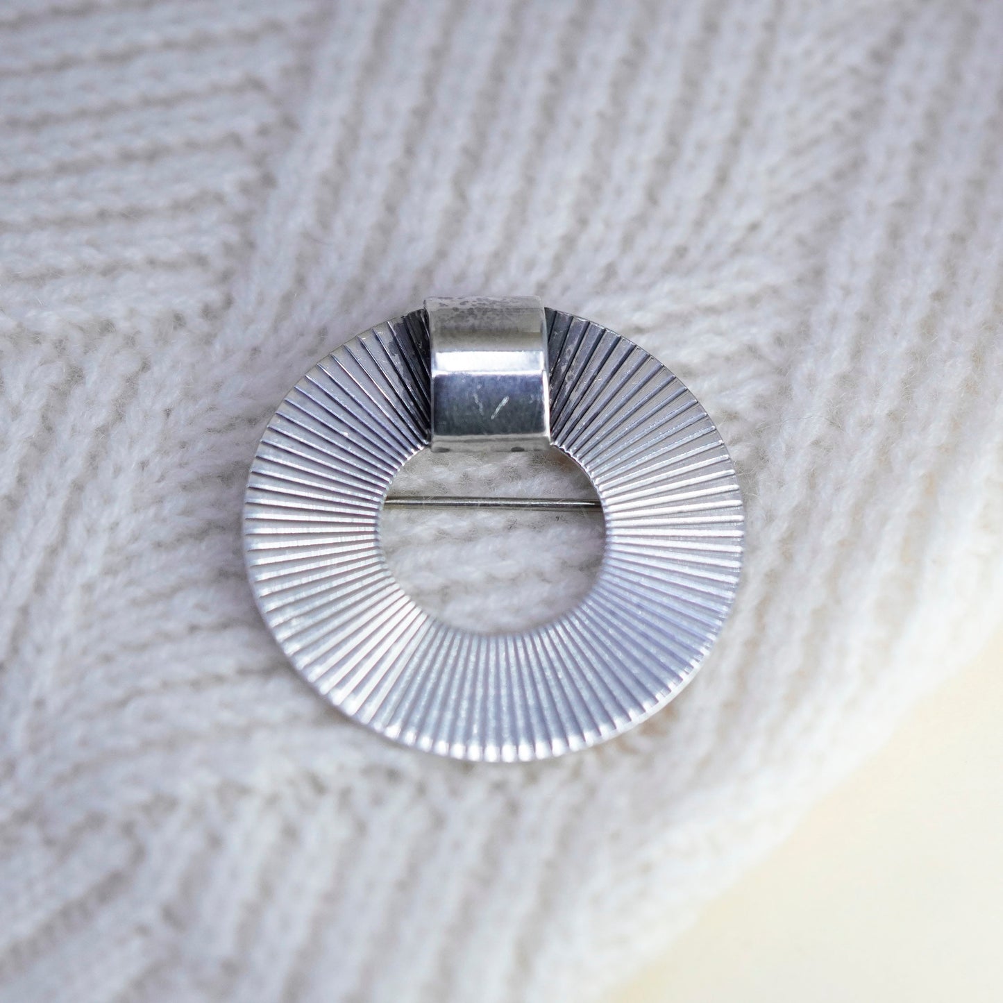 Vintage sterling silver handmade brooch, Simple 925 circle, Christmas pin