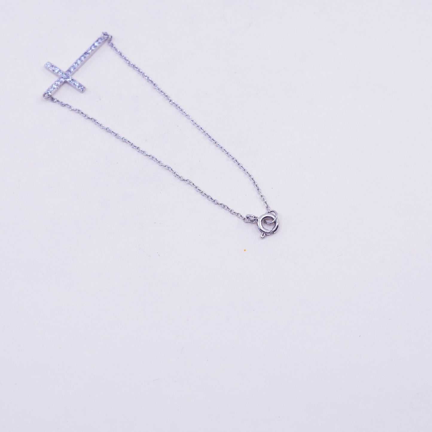 7”, Vintage sterling silver handmade bracelet, Italy 925 chain with cross Cz