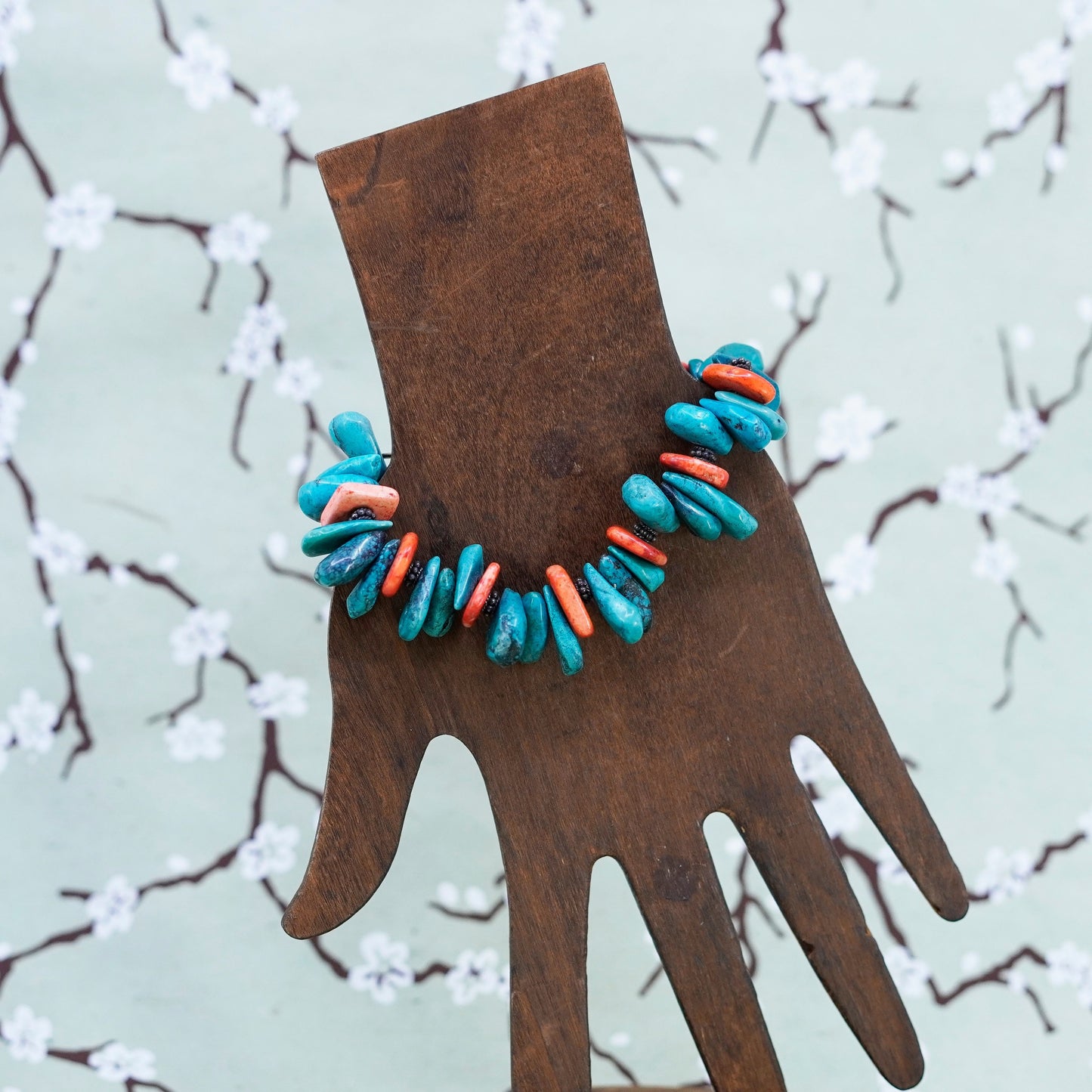7”, southwestern Sterling 925 silver handmade bracelet turquoise coral beads