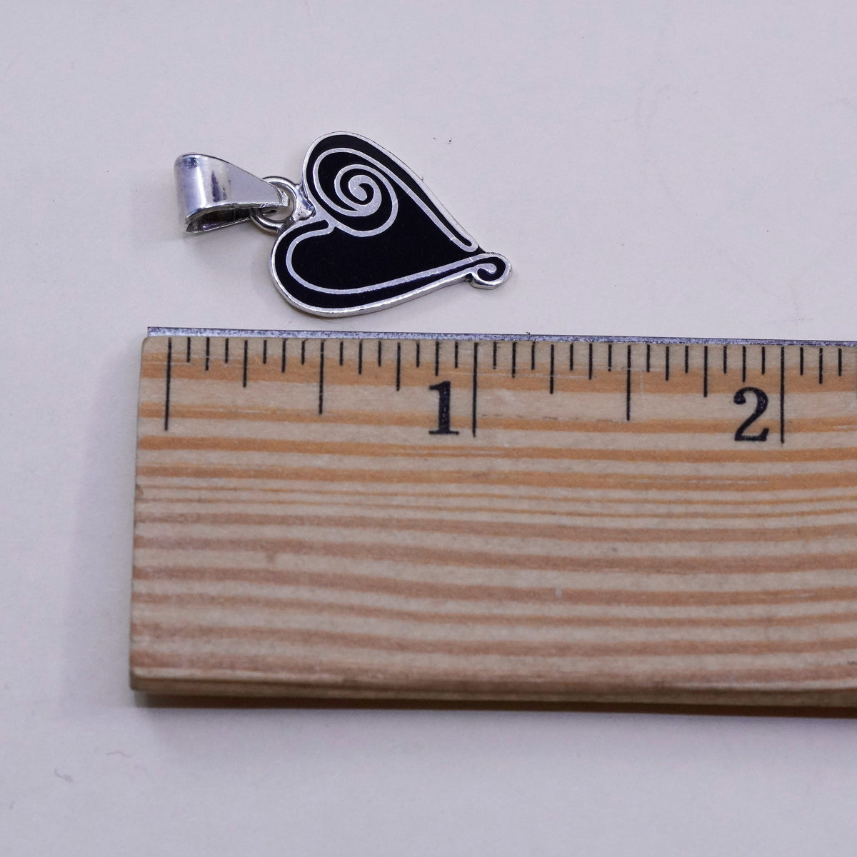 Vintage Sterling silver handmade pendant, 925 heart with enamel inlay