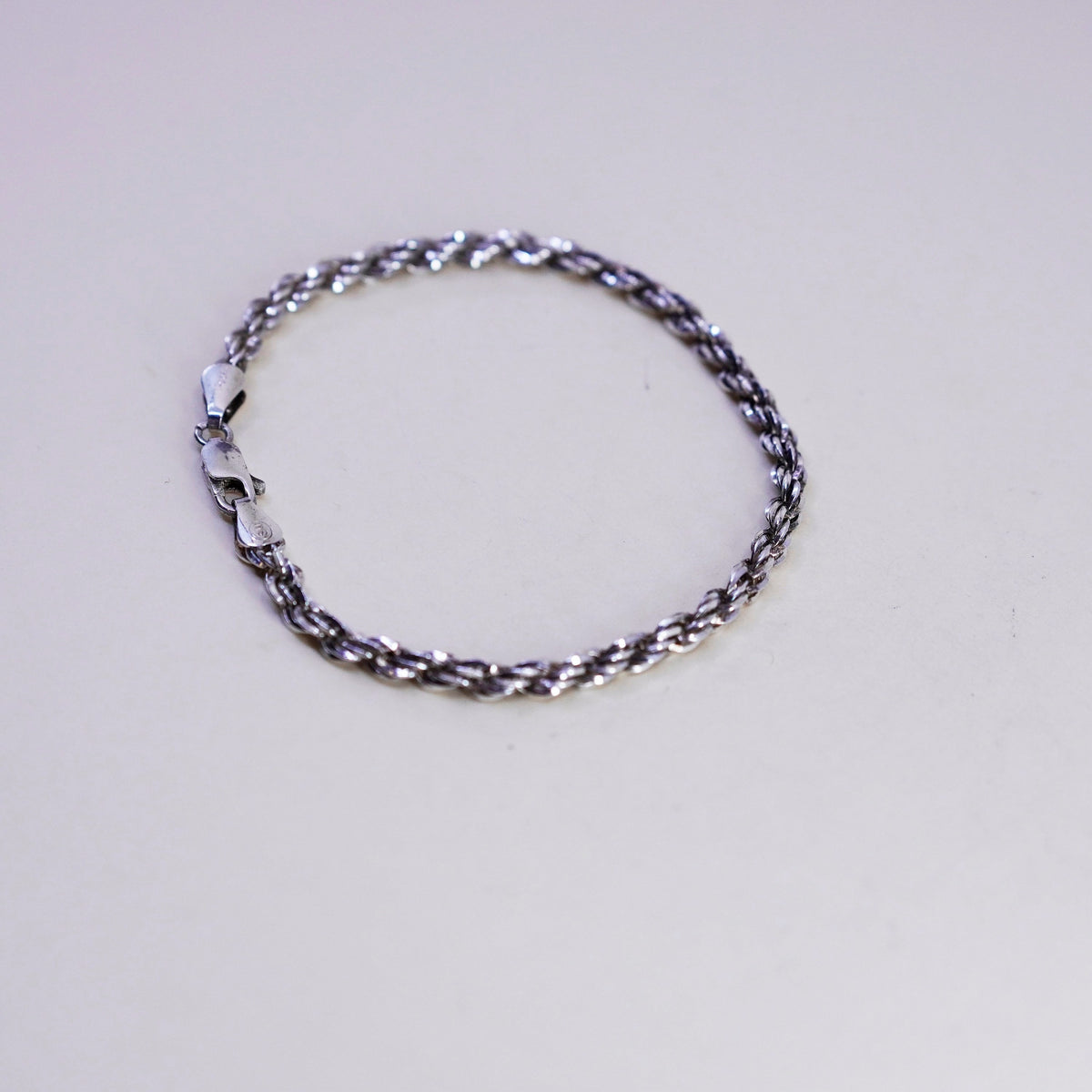 7.5”, 4mm, Vintage sterling 925 silver Italy rope chain bracelet