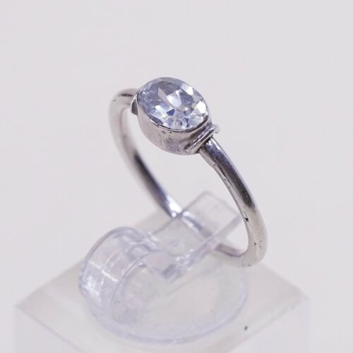 Sz 5.25, Sterling Silver Handmade Ring, 925 Silver Engagement Ring W/ Crystal