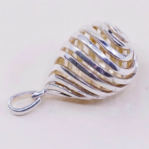 Vtg Modern Simple Sterling Silver handmade Pendant, 925 Swirl Teardrop
