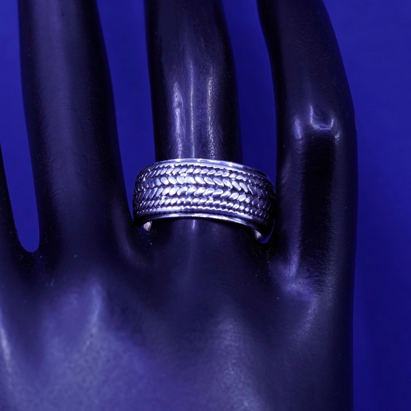 Size 6.5, vtg Sterling silver handmade woven braided textured ring, 925 band