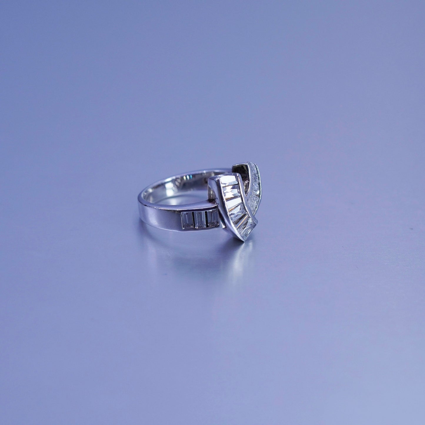 Size 7.25, vintage Sterling 925 silver handmade engagement ring with Cz
