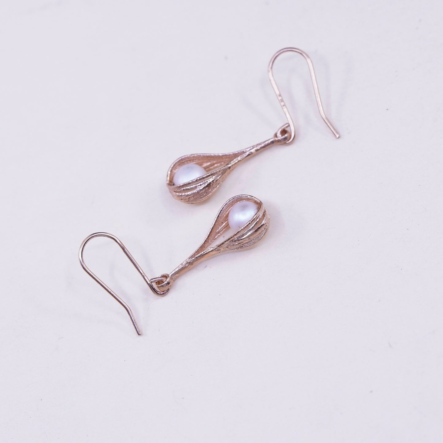 Vintage rose gold over Sterling 925 silver handmade earrings with pearl