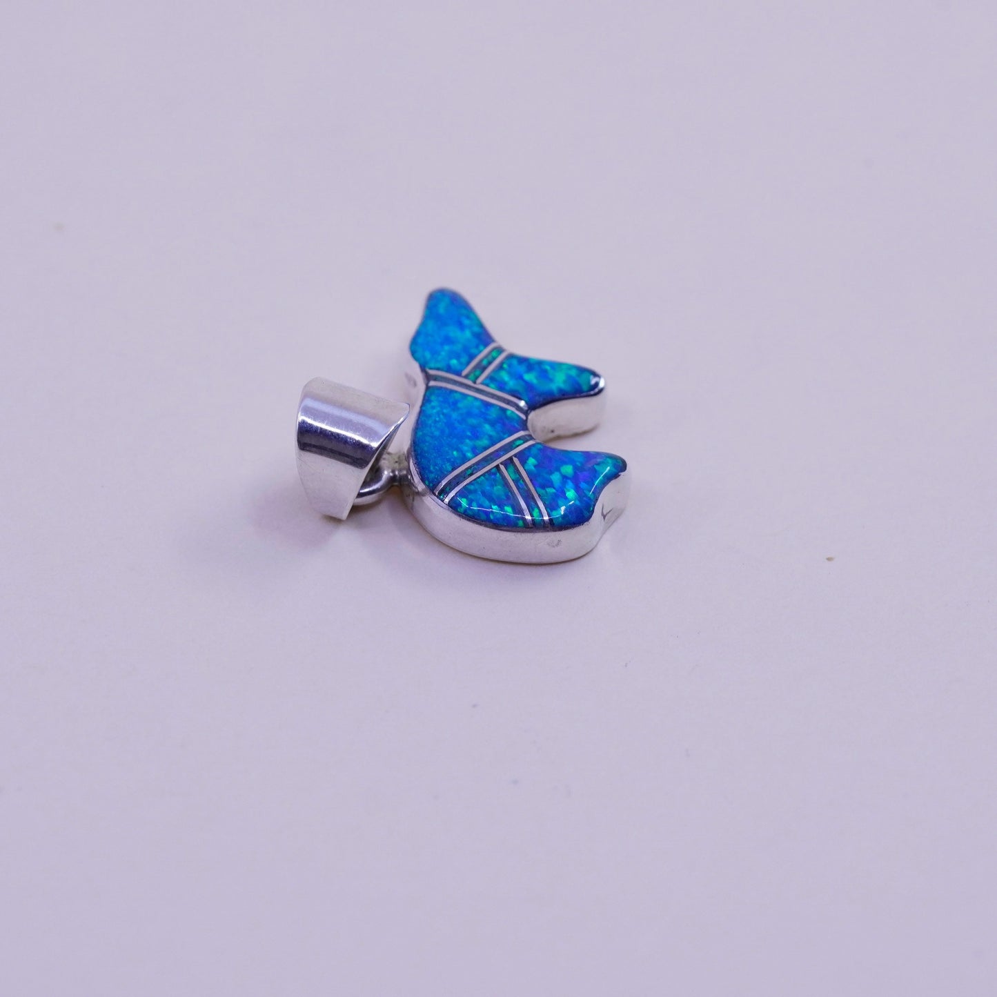 Native American zuni EJ Sterling silver handmade pendant, 925 bear charm opal