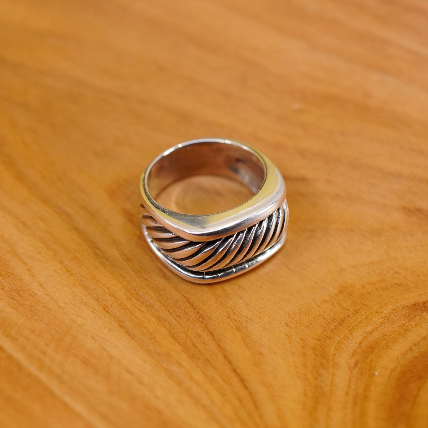 Size 7, vintage Sterling silver handmade ring, 925 cable ribbed band