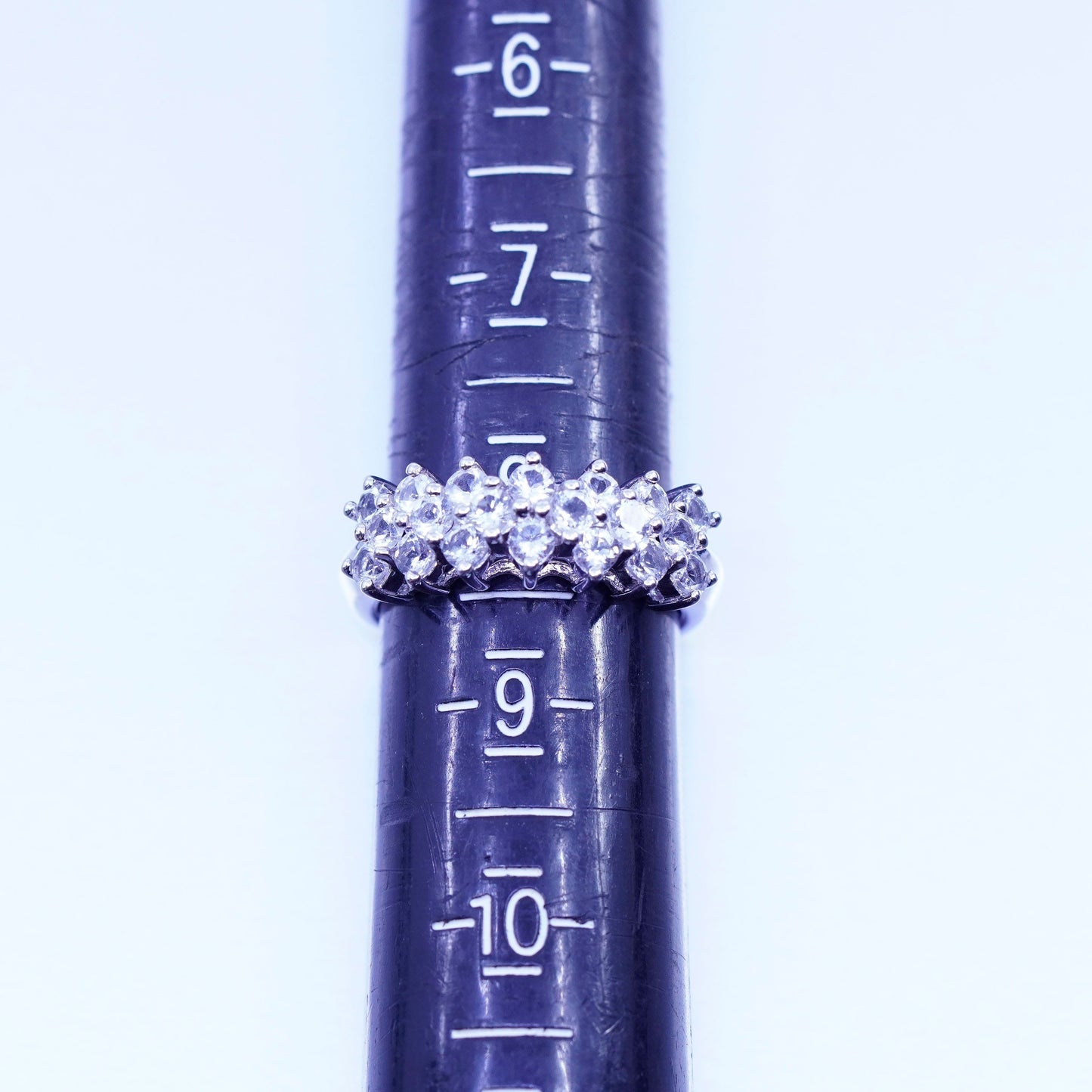 Size 8, vintage P4 SR (silver Palladium Gold Platinum) ring with cluster Cz