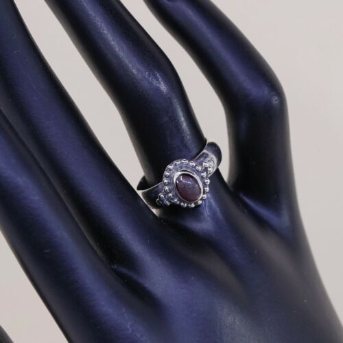 Sz 6.5, Vtg Sterling Silver Handmade Ring, 925 Band W Garnet N Bali Beads