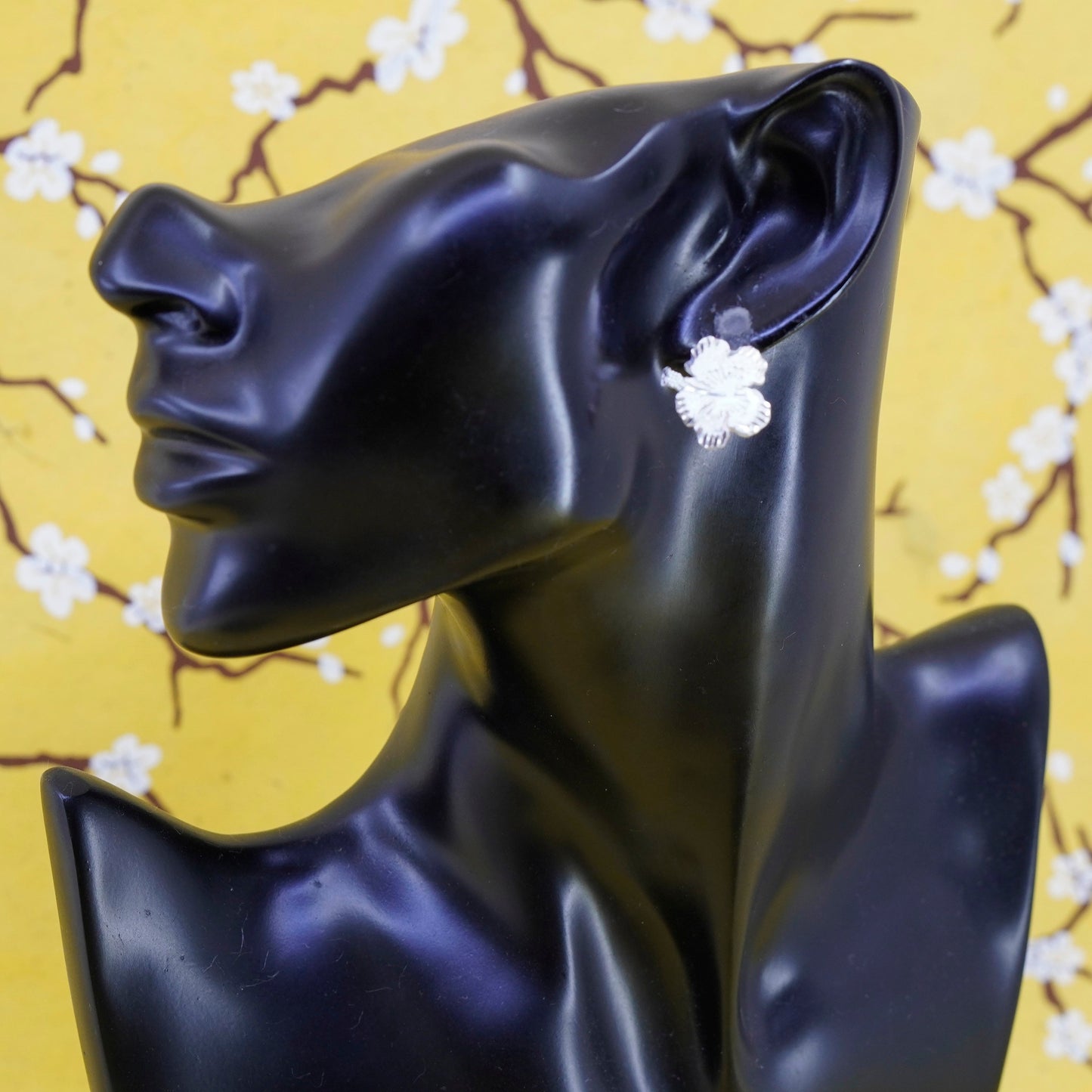 vtg LAM Sterling silver handmade earrings, 925 Hawaiian Hibiscus flower studs