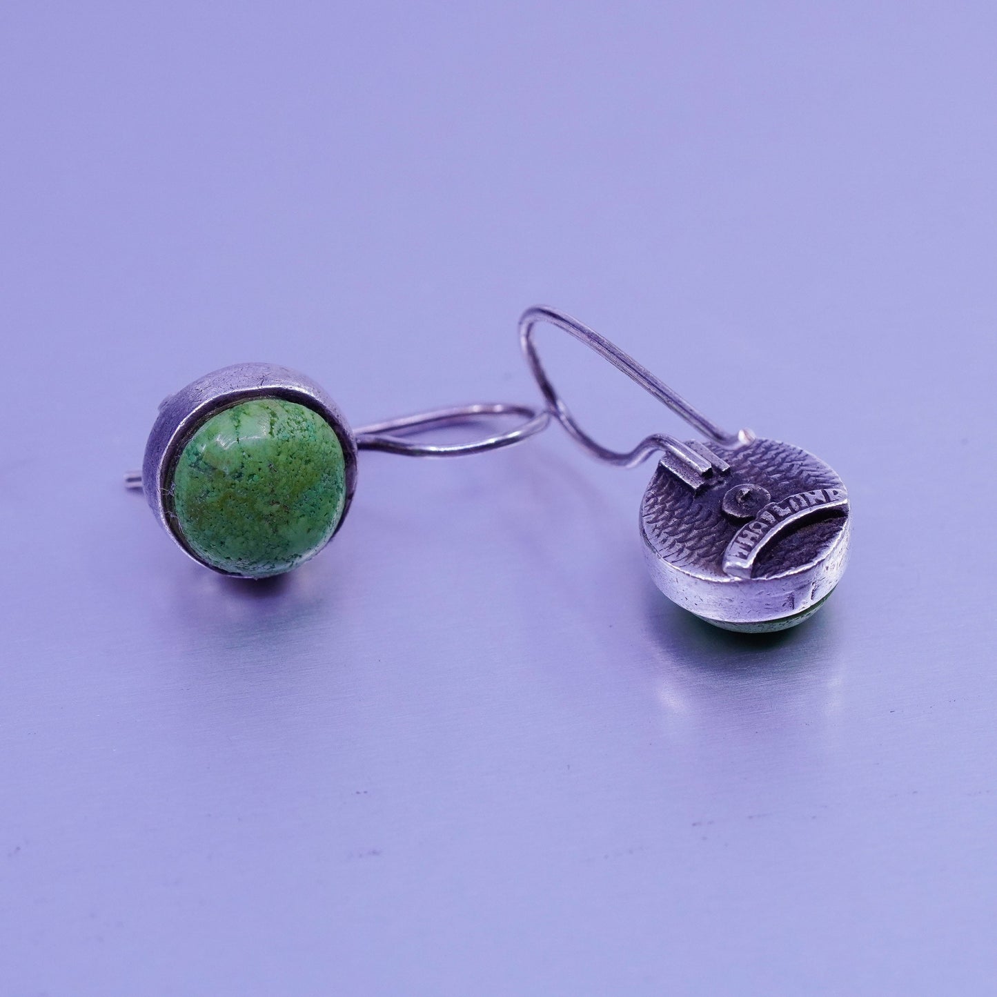 Vintage Sterling 925 silver handmade earrings with round turquoise