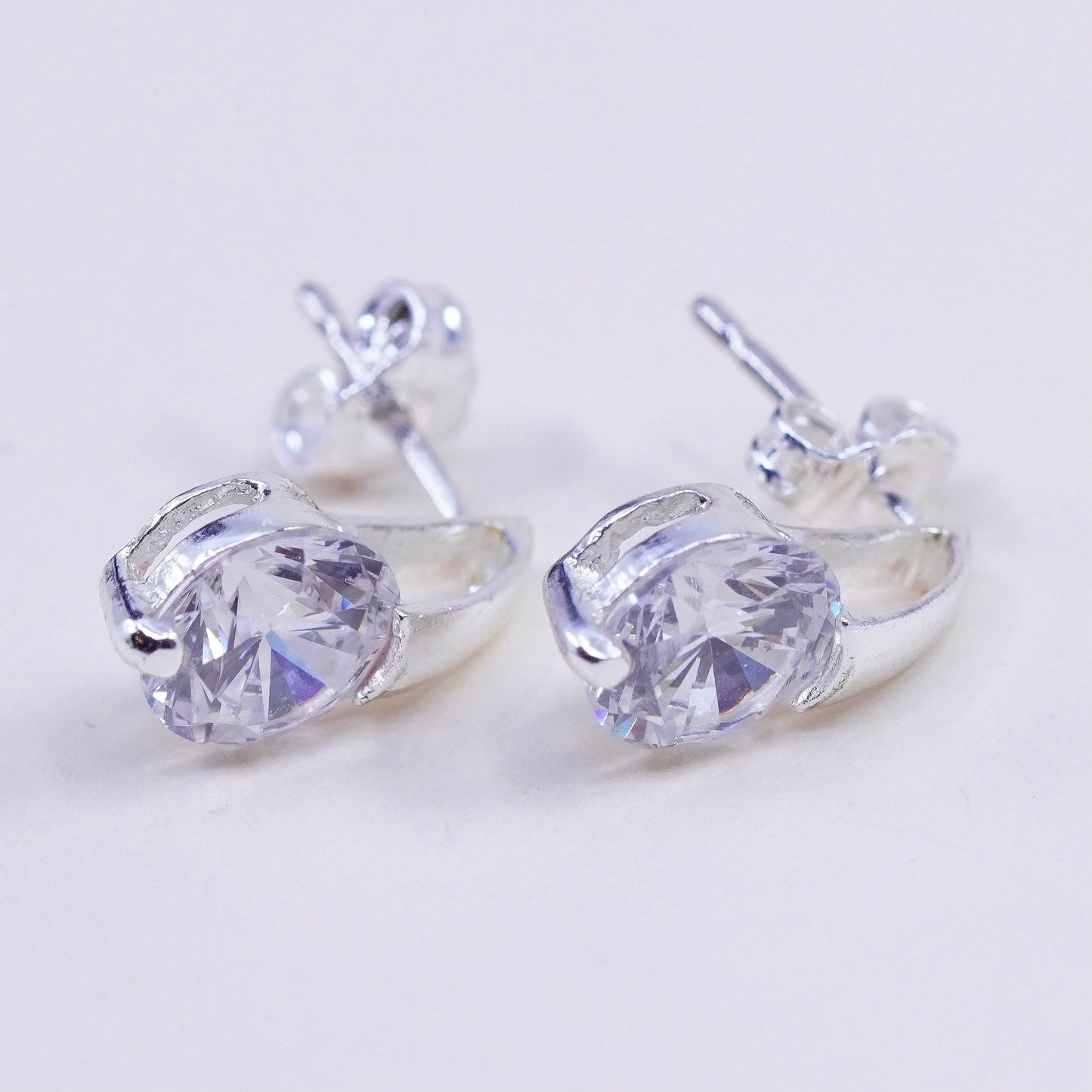 Vintage sterling silver cz studs, fashion minimalist earrings