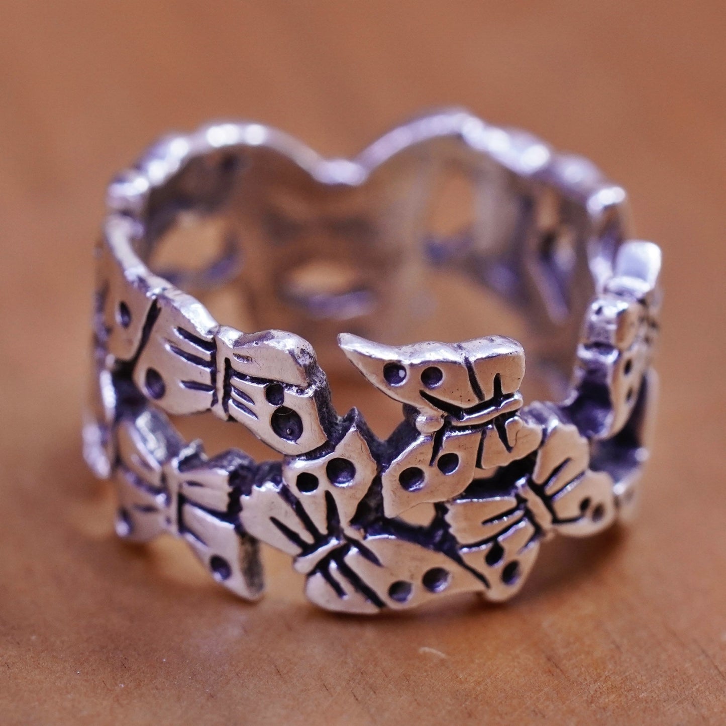 Size 5, Vintage Sterling silver handmade ring, 925 butterfly band