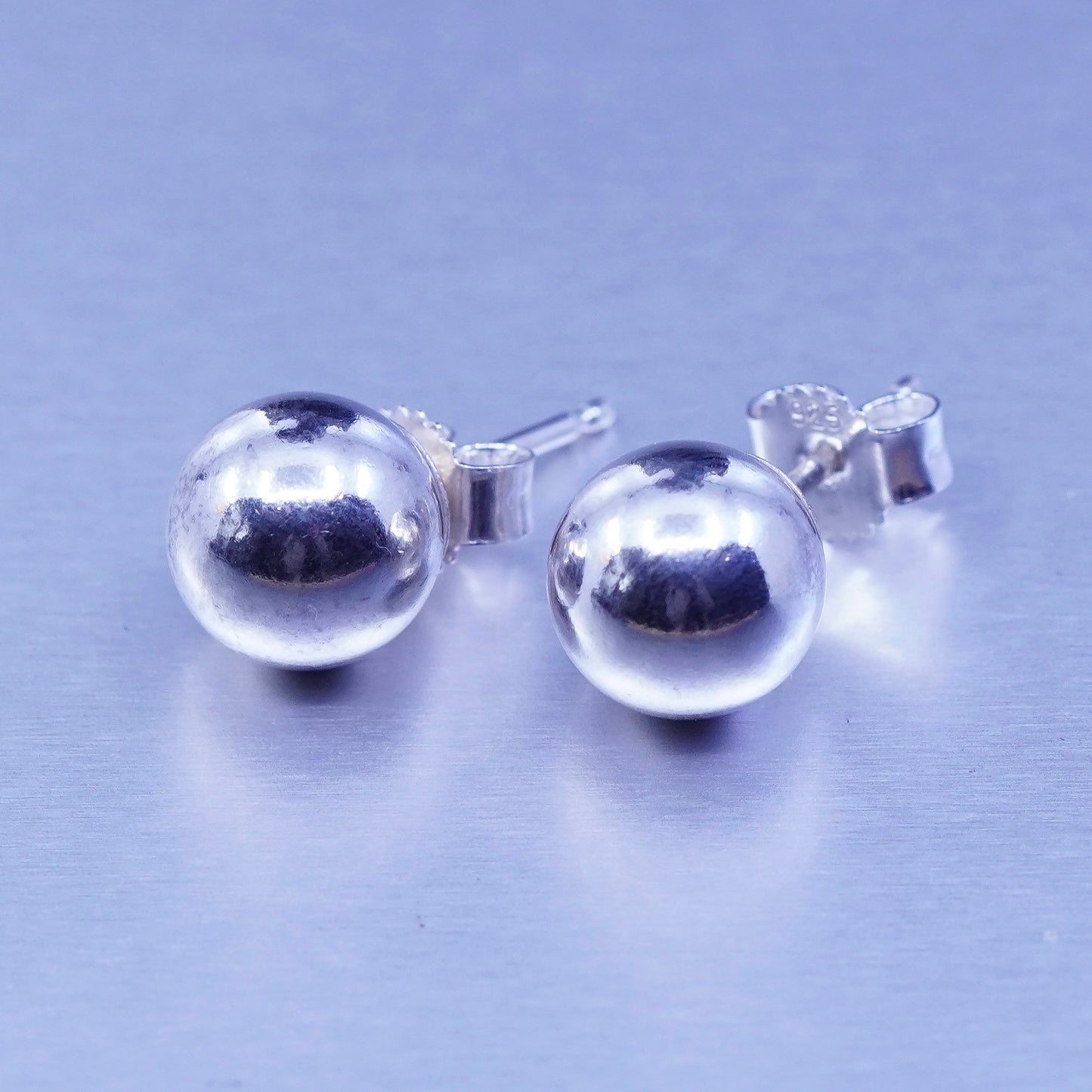 7mm, Vintage Sterling 925 silver handmade earrings, round bead sphere studs