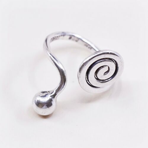 Sz 7, Vtg Sterling Silver Handmade Swirl Wrap Ring W/ Bead, Stamped PM 925