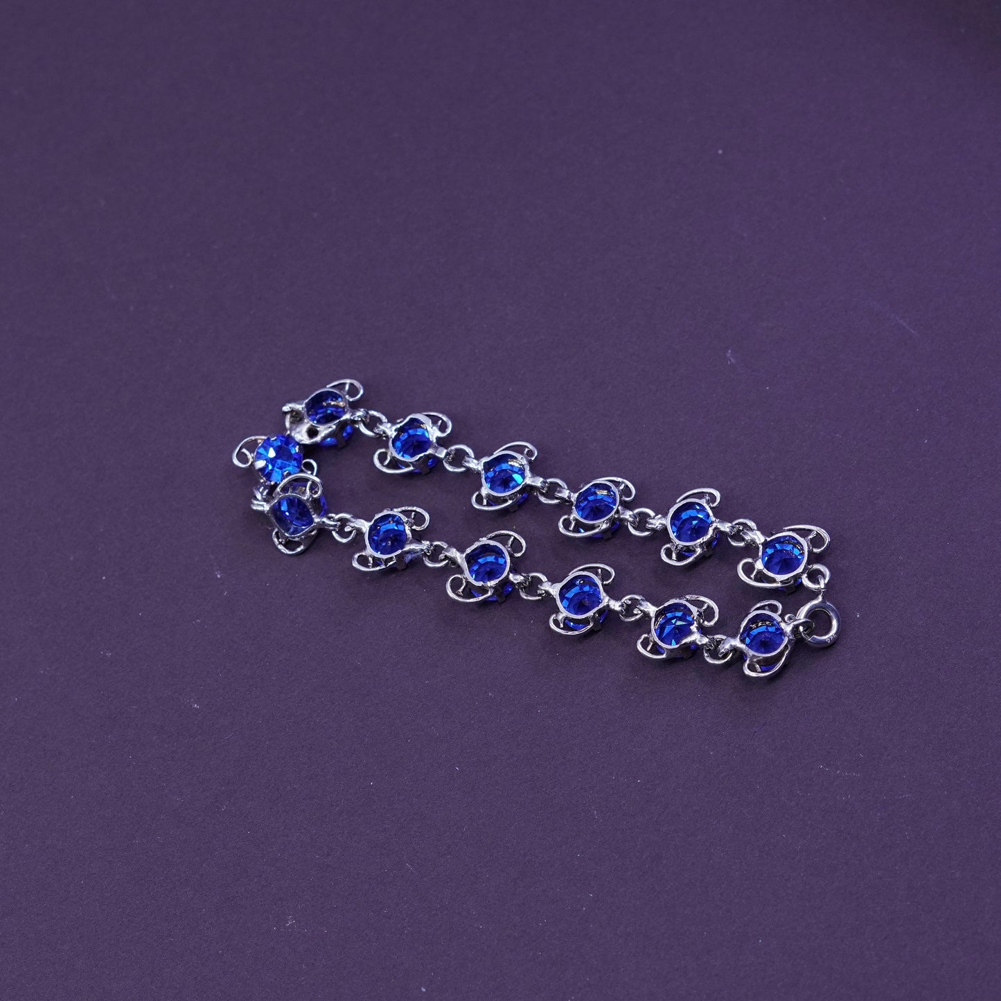 6.75”, vintage Sterling 925 silver handmade bracelet with blue topaz inlay