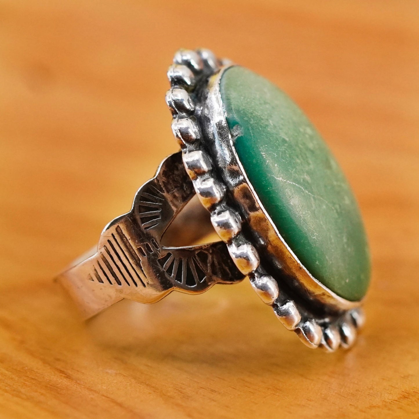 Size 7, vintage Sterling 925 silver handmade ring with turquoise and beads