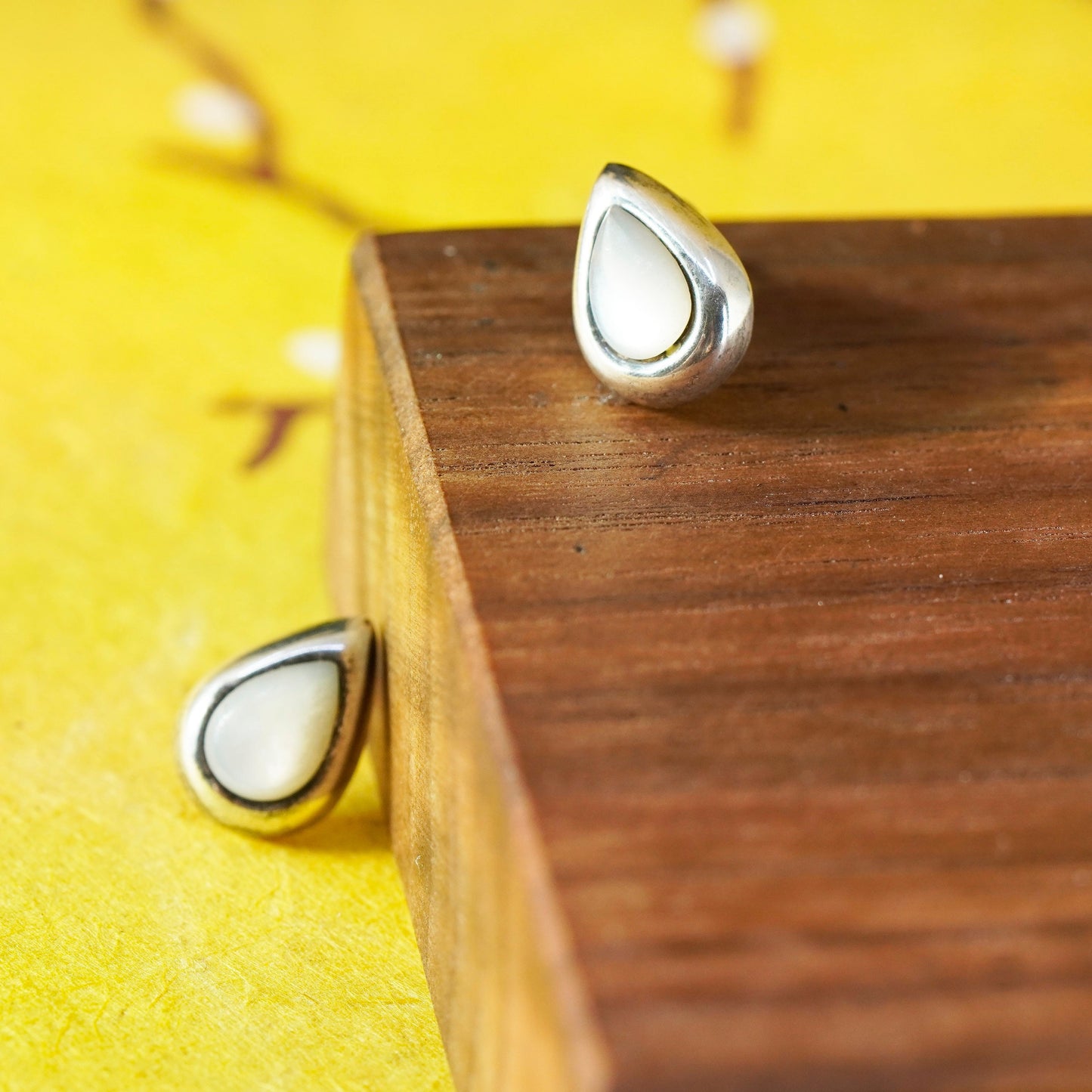 Vintage Sterling silver handmade earrings, 925 teardrop studs mother of pearl