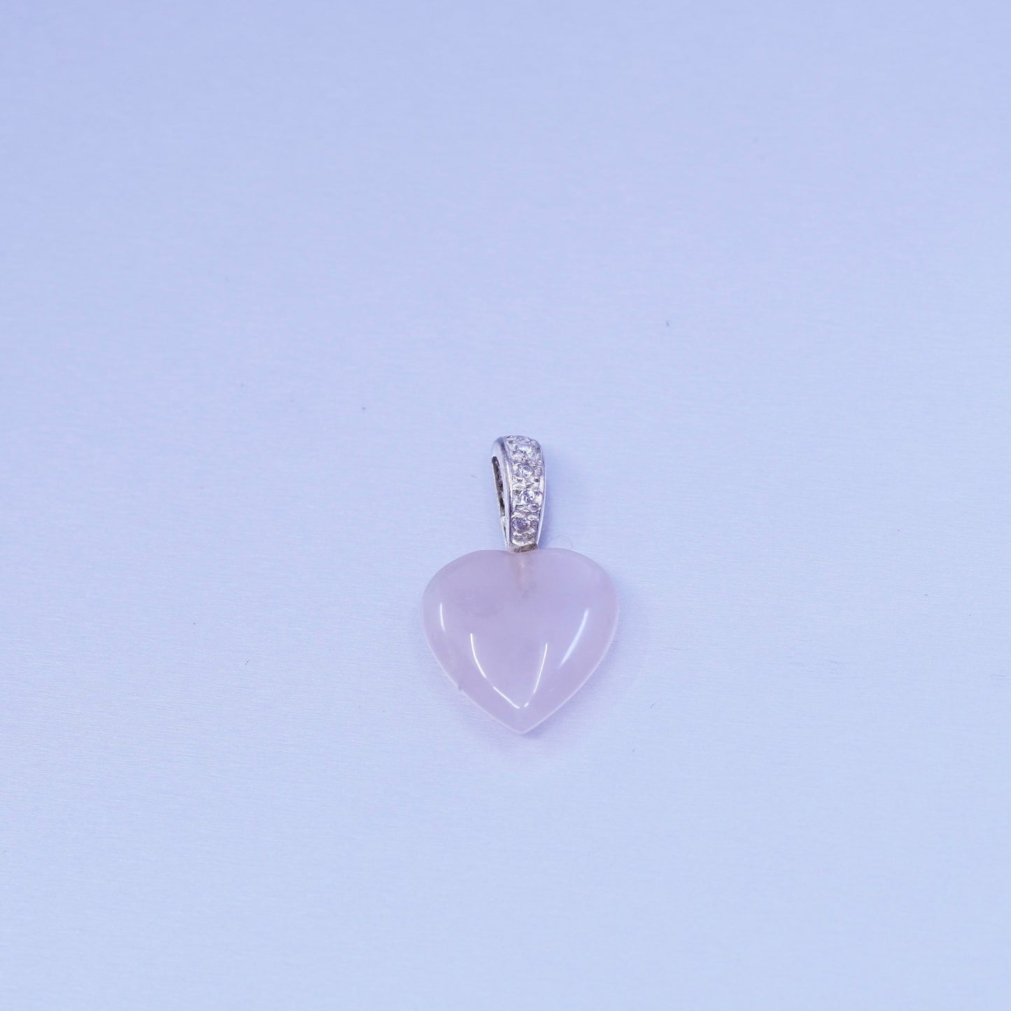 antique sterling 925 silver pendant with heart rose quartz and Cz