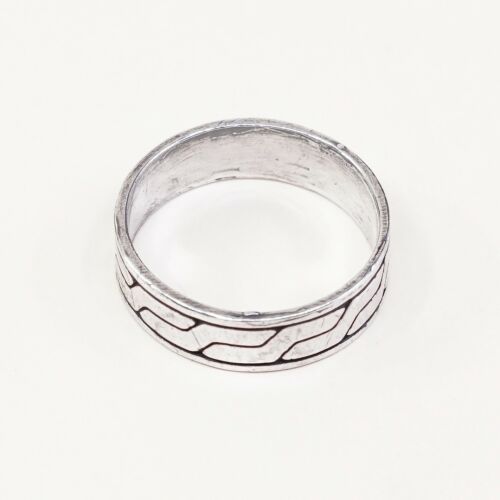 Size 8.25, Vtg Sterling Silver Handmade Ring 925 Band w Pattern Embossed